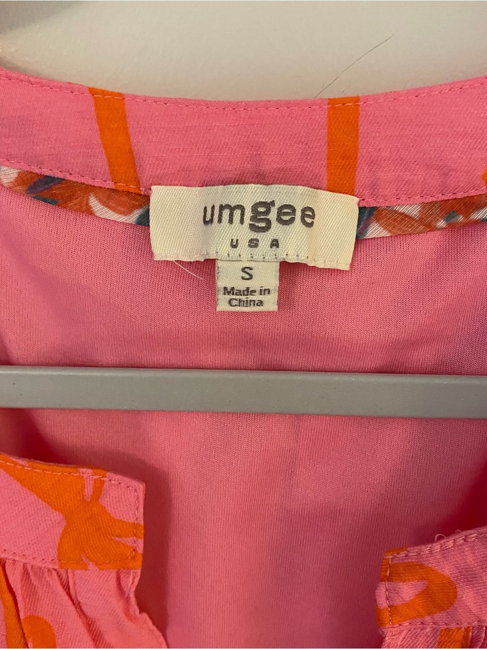 Umgee Pink Dress with Orange Bow-Print Puff Sleeves and Matching Belt - Picture 4 of 6